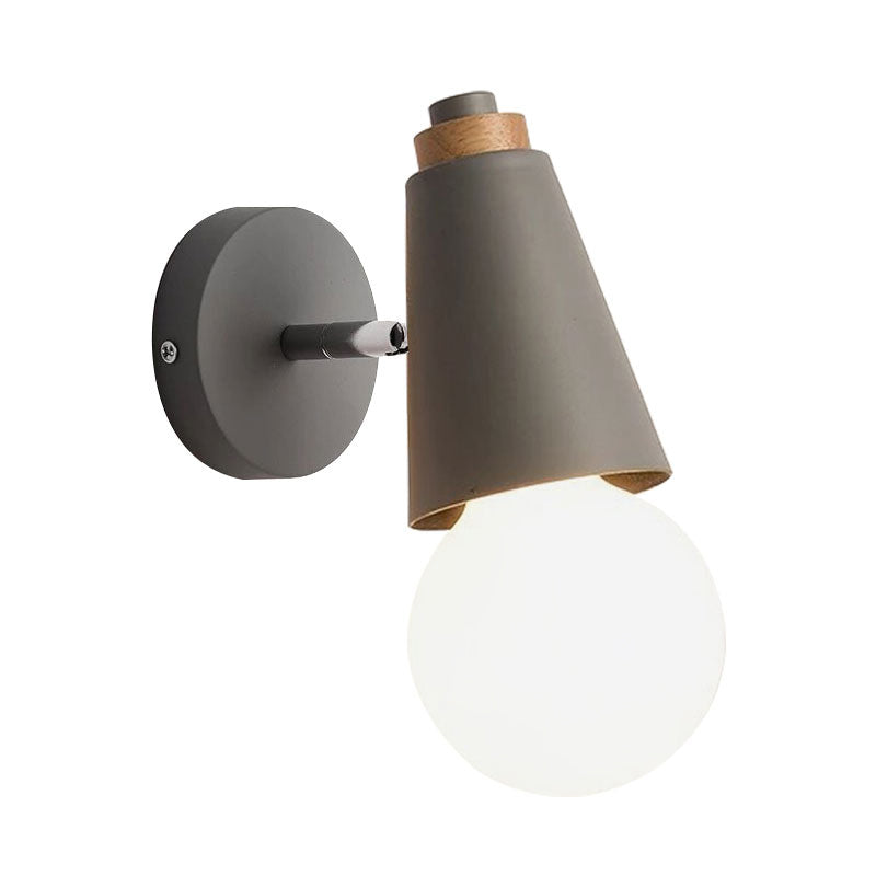 Rotatable Nordic Sweet Cone Wall Light - Child Bedroom Sconce With Metal/Wood Backplate