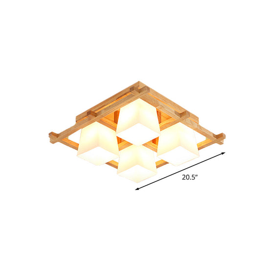 Japanese Style Wooden Checkerboard Flush Mount Ceiling Light in Beige for Study Room