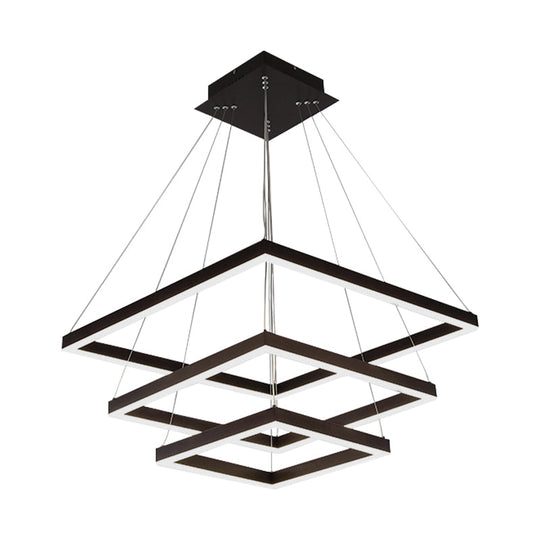 Led Acrylic Chandelier Pendant - Rectangular/Square Design 3/5 Lights Brown Ceiling Fixture