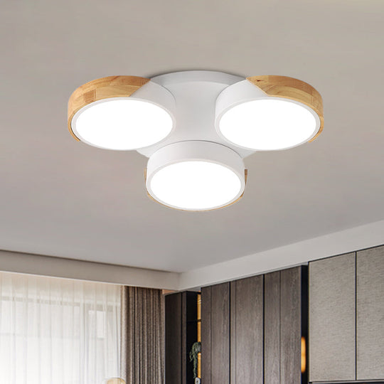 Modern LED Flush Ceiling Light - Nordic Style, 3-Drum Shade, Metal Fixture in Green/White for Porch Balcony