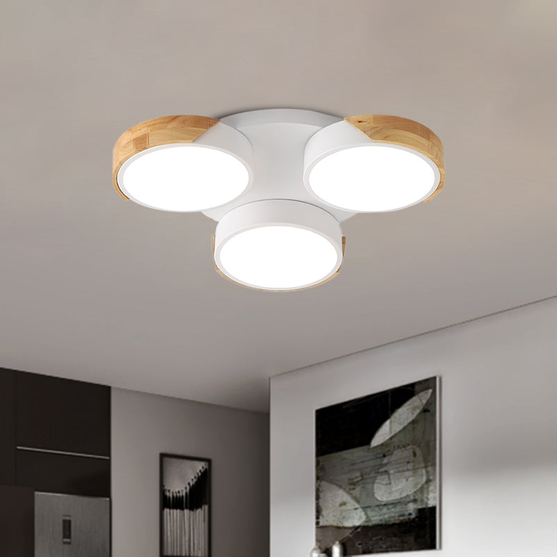 Modern Led Flush Ceiling Light - Nordic Style 3-Drum Shade Metal Fixture In Green/White For Porch