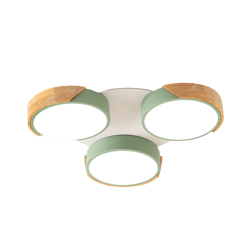 Modern LED Flush Ceiling Light - Nordic Style, 3-Drum Shade, Metal Fixture in Green/White for Porch Balcony