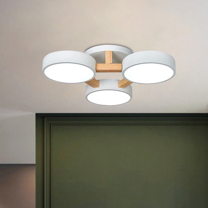 Macaron Drum Shade LED Ceiling Lamp - Green/Grey/White - Bedroom Flush Light