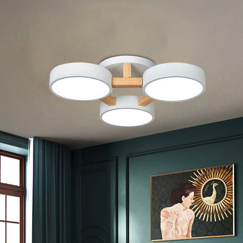 Macaron Drum Shade LED Ceiling Lamp - Green/Grey/White - Bedroom Flush Light