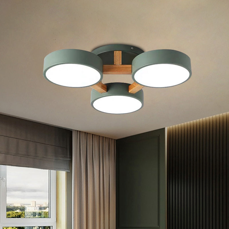 Macaron Drum Shade LED Ceiling Lamp - Green/Grey/White - Bedroom Flush Light