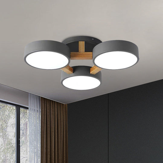 Macaron Drum Shade LED Ceiling Lamp - Green/Grey/White - Bedroom Flush Light