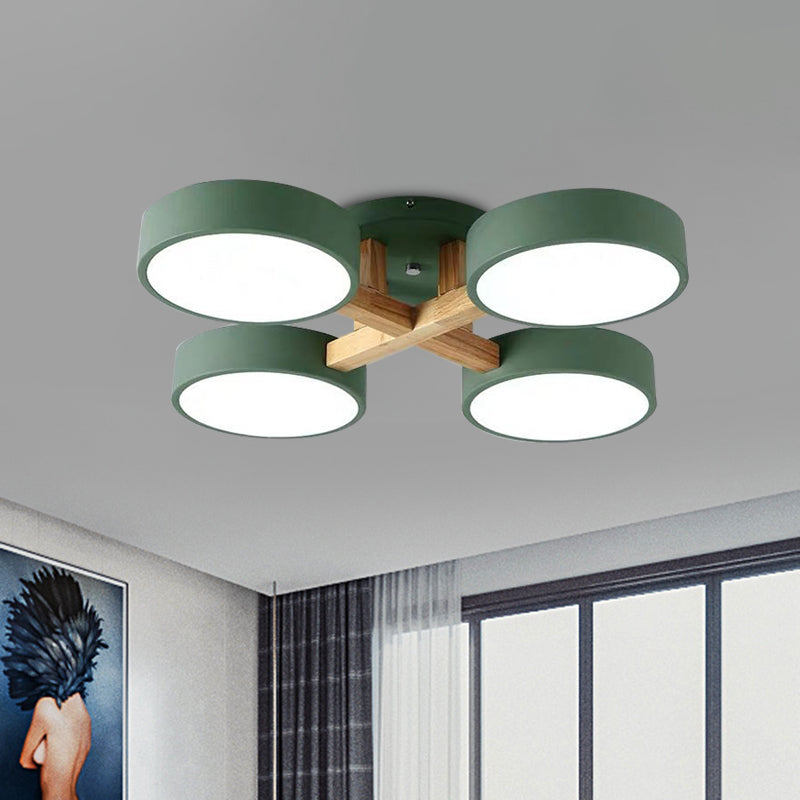 Macaron Drum Shade LED Ceiling Lamp - Green/Grey/White - Bedroom Flush Light