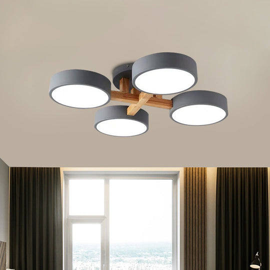 Macaron Drum Shade LED Ceiling Lamp - Green/Grey/White - Bedroom Flush Light