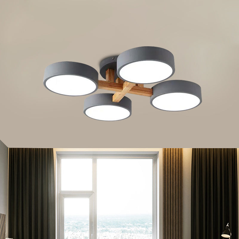 Macaron Drum Shade Led Ceiling Lamp - Green/Grey/White Bedroom Flush Light 4 / Grey White