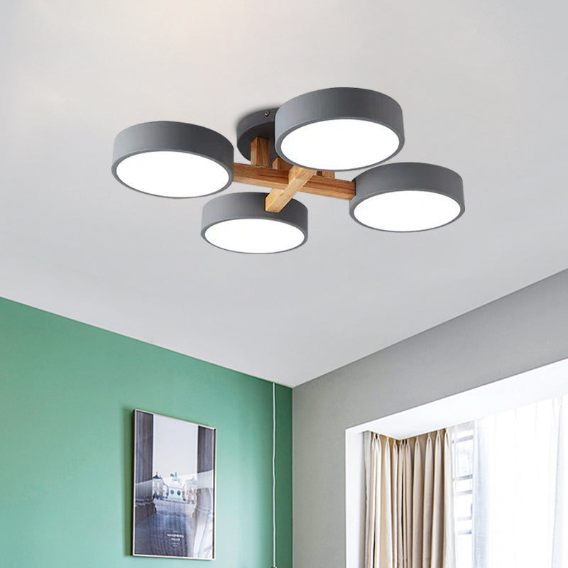 Macaron Drum Shade Led Ceiling Lamp - Green/Grey/White Bedroom Flush Light