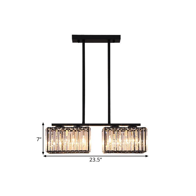 Island Chandelier - Contemporary Cuboid Shade Crystal Pendant Light With Multiple Heads In Black