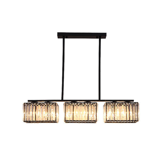 Island Chandelier - Contemporary Cuboid Shade Crystal Pendant Light With Multiple Heads In Black