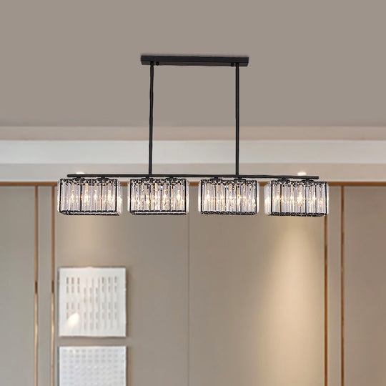 Island Chandelier - Contemporary Cuboid Shade Crystal Pendant Light With Multiple Heads In Black