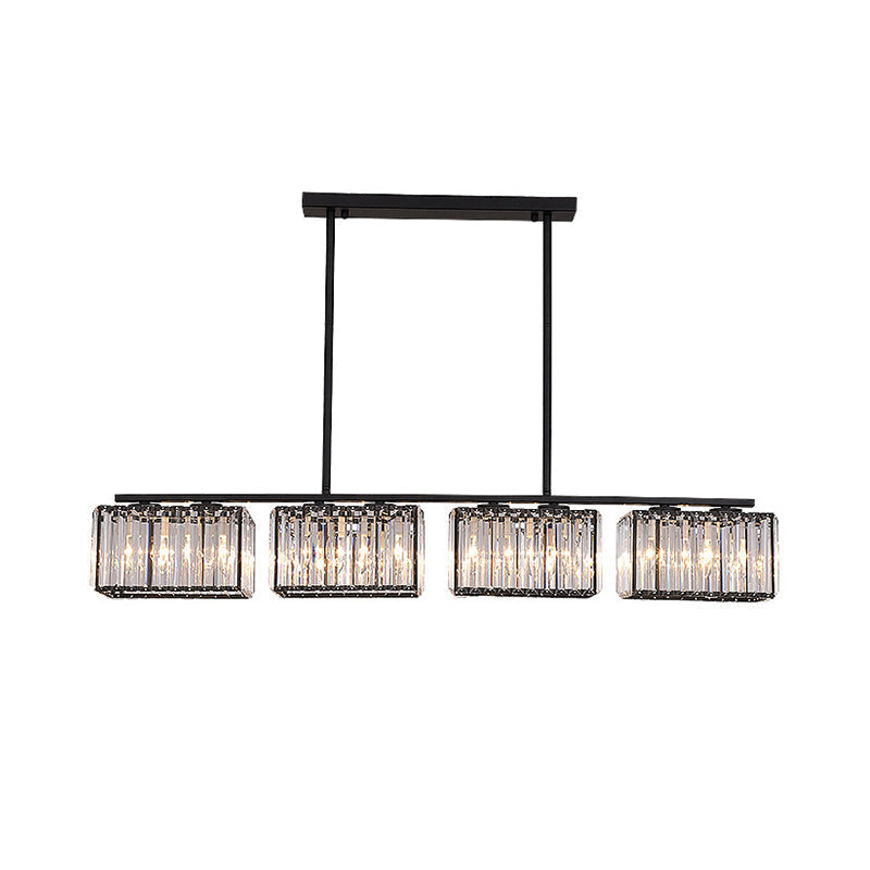 Island Chandelier - Contemporary Cuboid Shade Crystal Pendant Light With Multiple Heads In Black