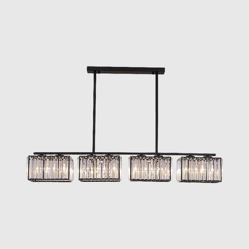 Island Chandelier - Contemporary Cuboid Shade Crystal Pendant Light With Multiple Heads In Black