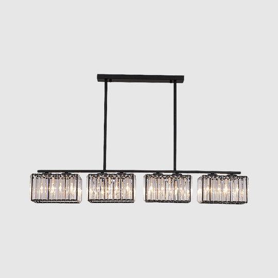 Island Chandelier - Contemporary Cuboid Shade Crystal Pendant Light With Multiple Heads In Black