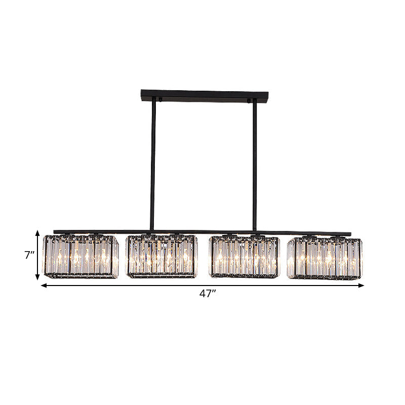 Island Chandelier - Contemporary Cuboid Shade Crystal Pendant Light With Multiple Heads In Black