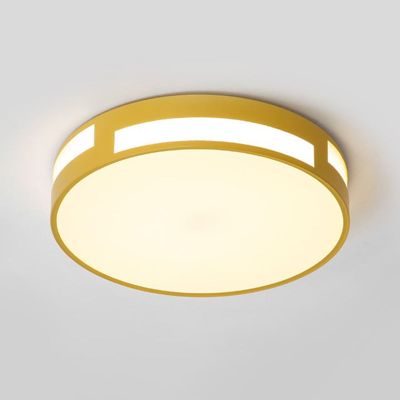 Modern Nordic LED Flush Ceiling Light with Round Acrylic Shade in Blue/Green/Pink/Yellow