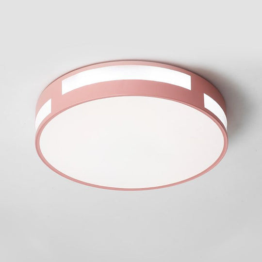 Modern Nordic LED Flush Ceiling Light with Round Acrylic Shade in Blue/Green/Pink/Yellow