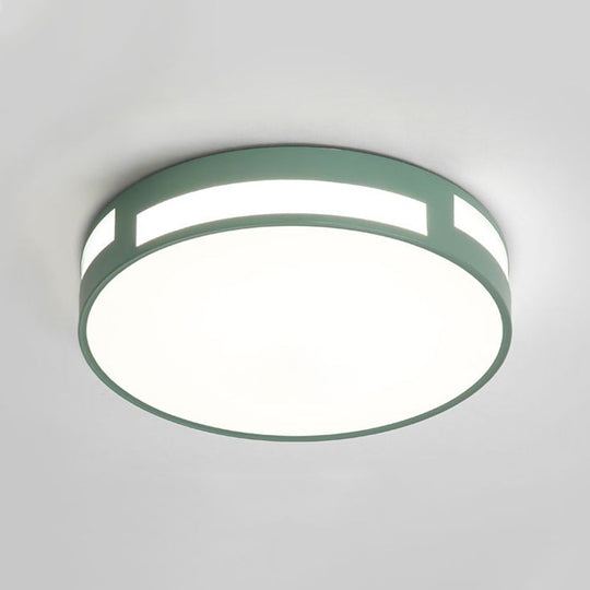 Modern Nordic LED Flush Ceiling Light with Round Acrylic Shade in Blue/Green/Pink/Yellow