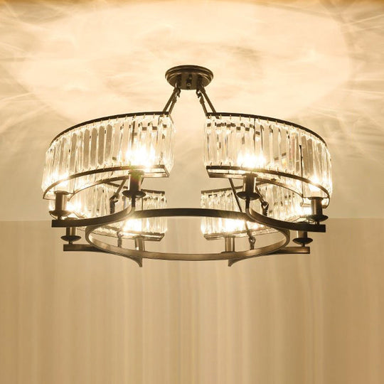 Contemporary Crystal Chandelier: Drum Shape 6/8/10 Lights Black/Gold Hanging Pendant Lamp