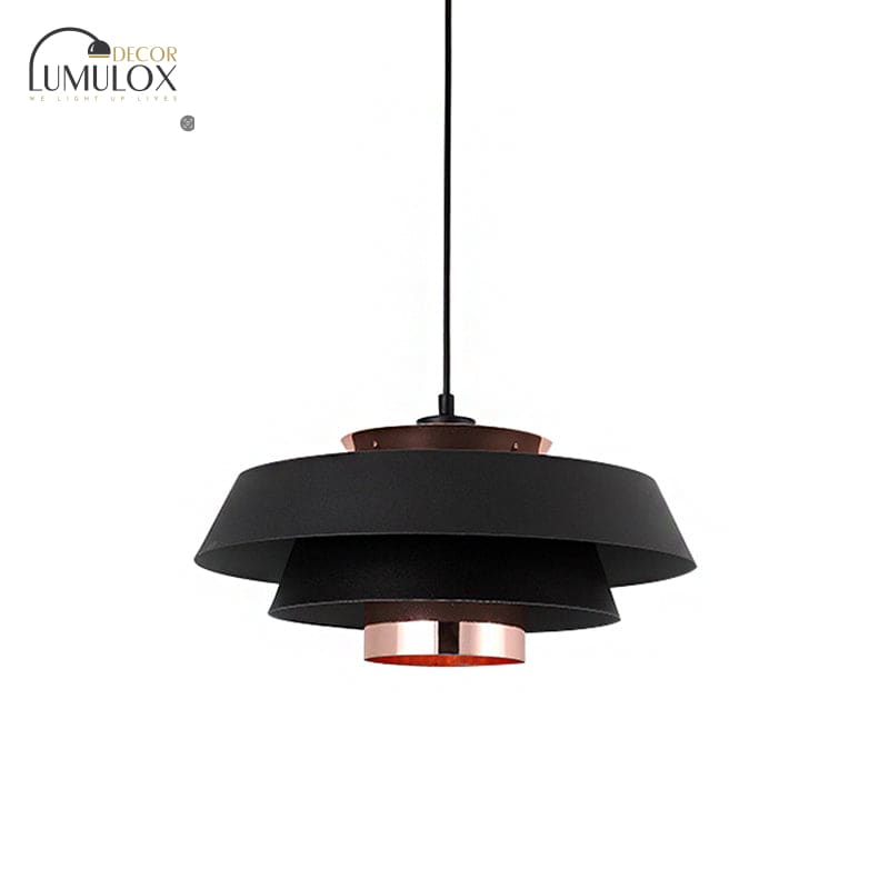 3-Tier Retro Drum Style Ceiling Fixture in Black for Restaurant