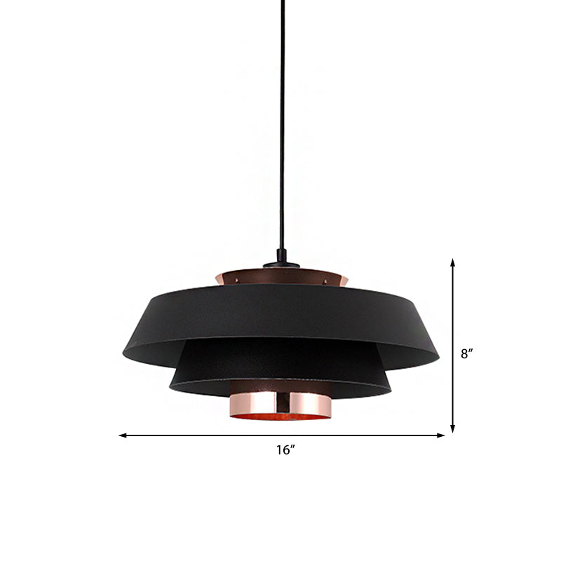 Retro Style 1-Light Metal 3-Tier Black Drum Shade Ceiling Fixture - Ideal For Restaurants