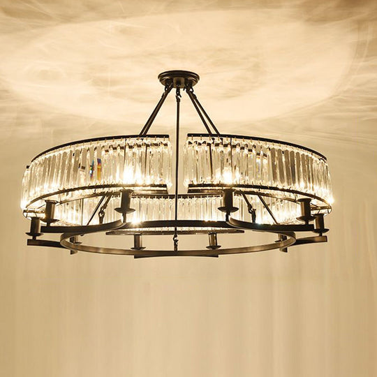 Contemporary Crystal Chandelier: Drum Shape 6/8/10 Lights Black/Gold Hanging Pendant Lamp