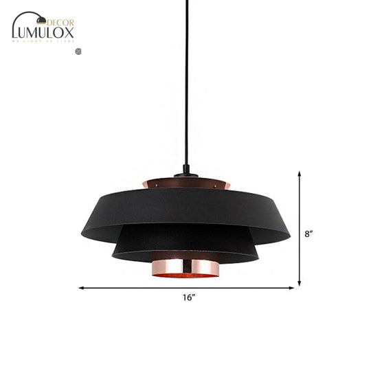 3-Tier Retro Drum Style Ceiling Fixture in Black for Restaurant