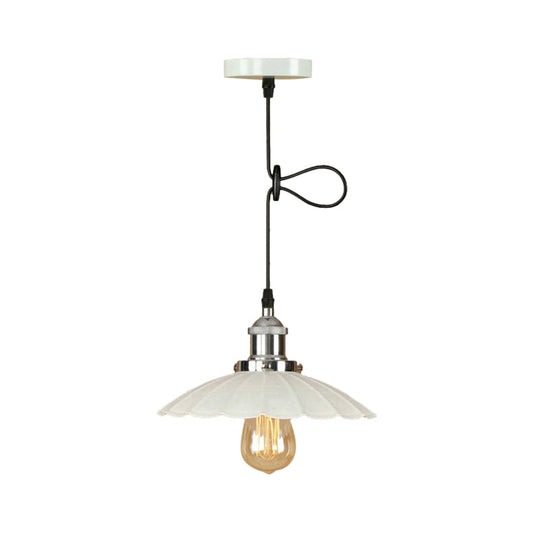 Scalloped Pendant Lighting 1-Bulb Hanging Light Fixture - Loft Style, Rust/Chrome Finish - Ideal for Over Table