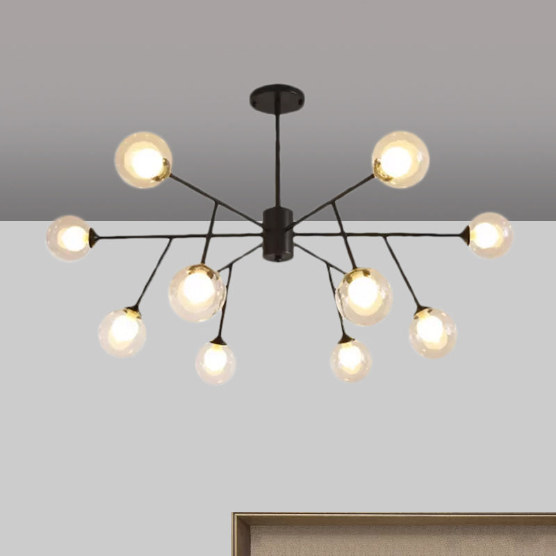 Modern 12/15/18-Light Chandelier With Clear Glass Shade And Black/Gold Ball Ceiling Pendant Lamp