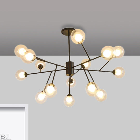 Modern 12/15/18-Light Chandelier With Clear Glass Shade And Black/Gold Ball Ceiling Pendant Lamp