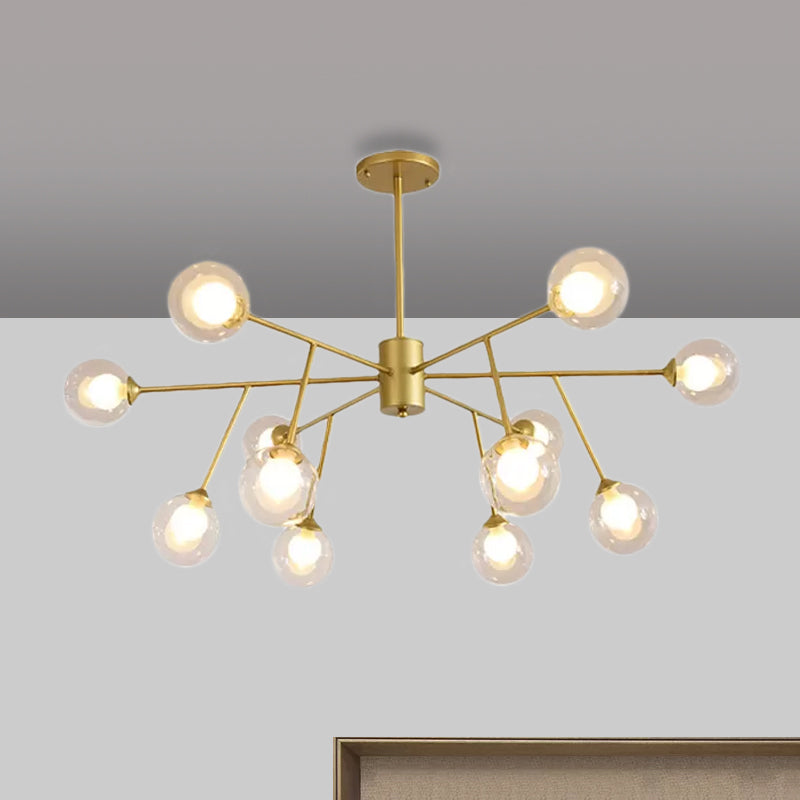 Modern 12/15/18-Light Chandelier With Clear Glass Shade And Black/Gold Ball Ceiling Pendant Lamp