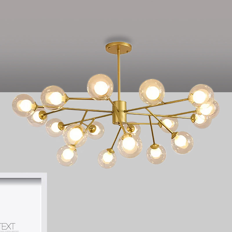 Modern 12/15/18-Light Chandelier With Clear Glass Shade And Black/Gold Ball Ceiling Pendant Lamp