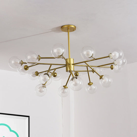 Modern 12/15/18-Light Chandelier With Clear Glass Shade And Black/Gold Ball Ceiling Pendant Lamp