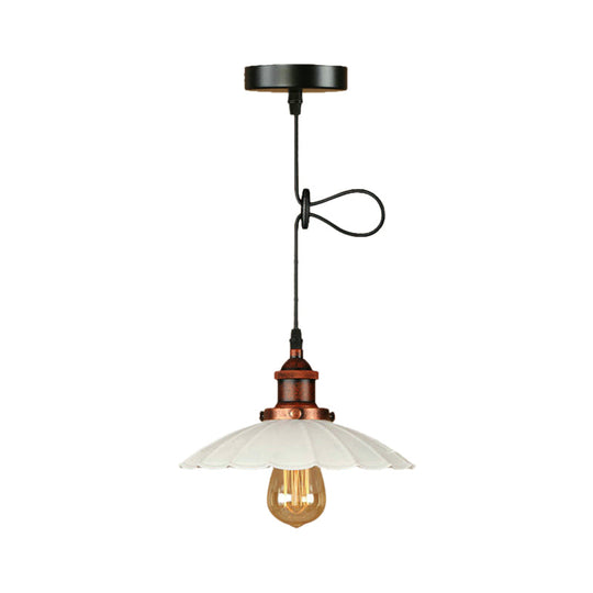 Scalloped Pendant Lighting 1-Bulb Hanging Light Fixture - Loft Style, Rust/Chrome Finish - Ideal for Over Table