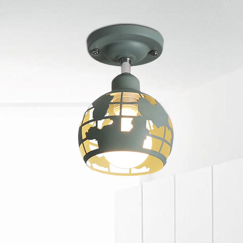 Modern Metal Semi-Flush Light with 1 Head for Hallway - Pink/Yellow/Blue Domed Design