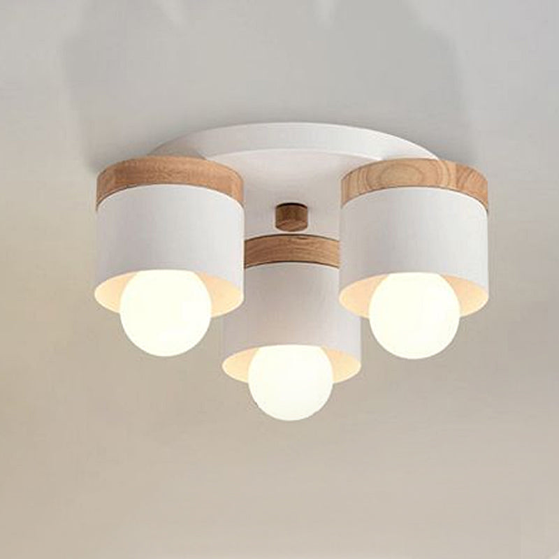 Modern Cylinder Ceiling Lights - 3/7 Heads, Metal and Wood Flush Mount for Indoor Use