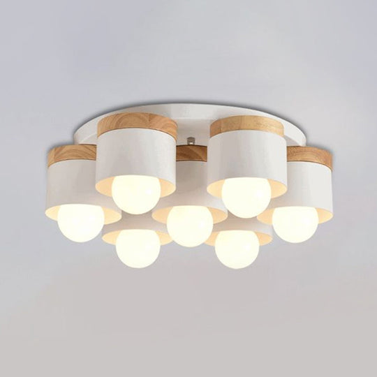 Modern Cylinder Ceiling Lights - 3/7 Heads, Metal and Wood Flush Mount for Indoor Use