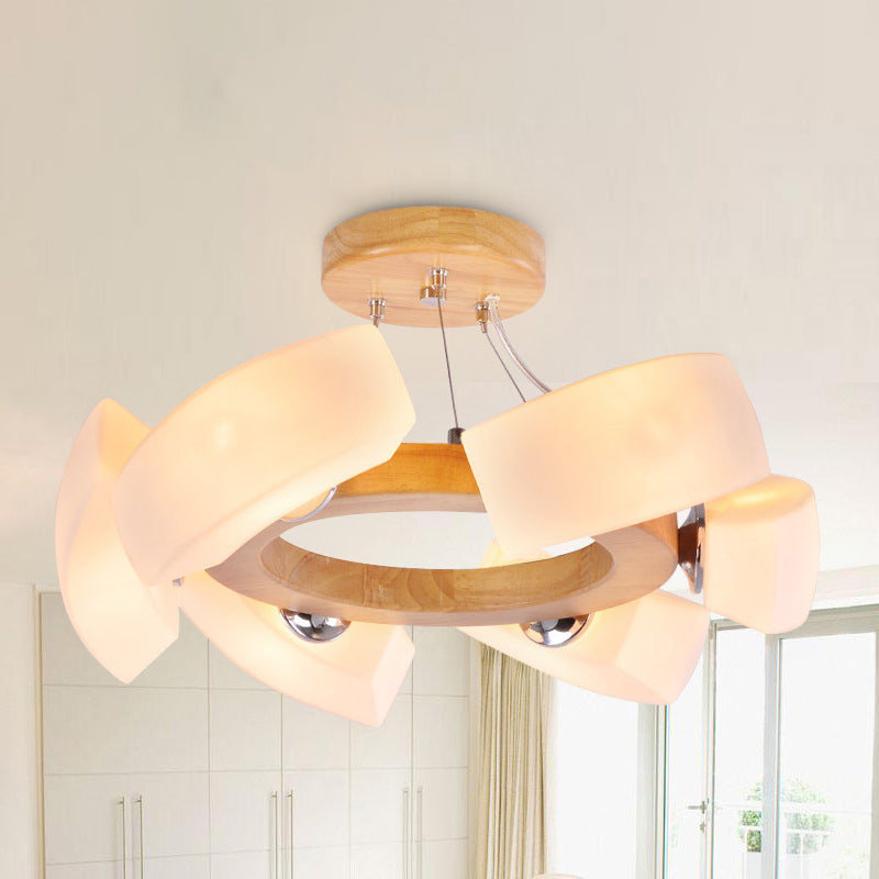 Modern Wooden Round Ceiling Light Fixture - 4/6 Flush Mount In Warm/White Options