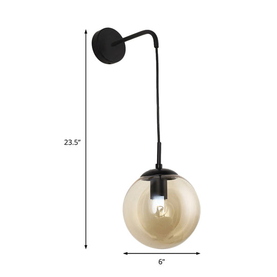 Industrial Amber Glass Wall Lamp - 1 Light Globe Sconce Fixture In Black/Brass For Living Room