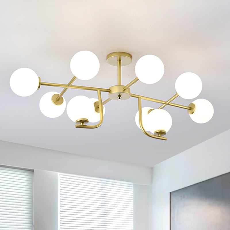 Modern 6/10-Head Metal Semi Flush Mount Ceiling Light with Globe Glass Shade - Gold Finish for Living Room