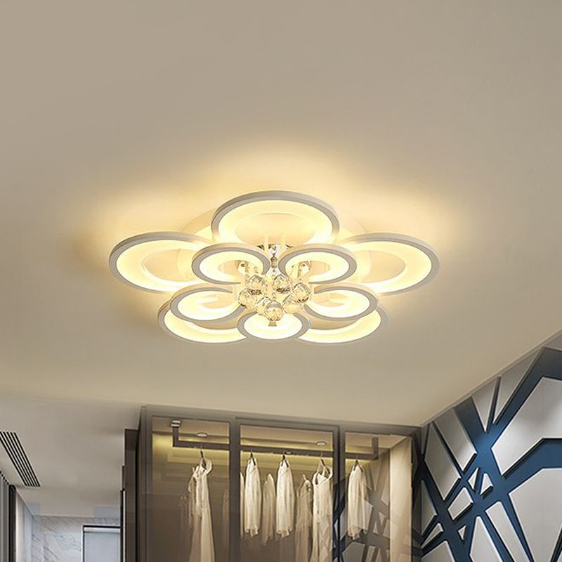 Contemporary Acrylic Flush Mount Ceiling Light With Crystal Drop - Multi-Layer Circular Design