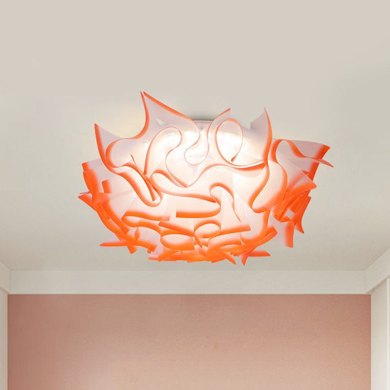 Contemporary LED Flush Ceiling Light with Twist Acrylic Shade - Vibrant Pink/Orange/Blue - for Kid's Room (3 Adjustable Gears)