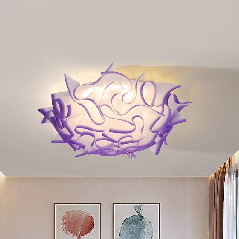 Contemporary LED Flush Ceiling Light with Twist Acrylic Shade - Vibrant Pink/Orange/Blue - for Kid's Room (3 Adjustable Gears)