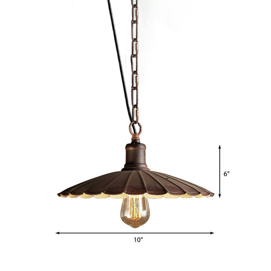 Wrought Iron Rust Suspension Light - Antique Style Pendant Ceiling Light for Restaurant - 1 Light - 10"/12"/14" Dia