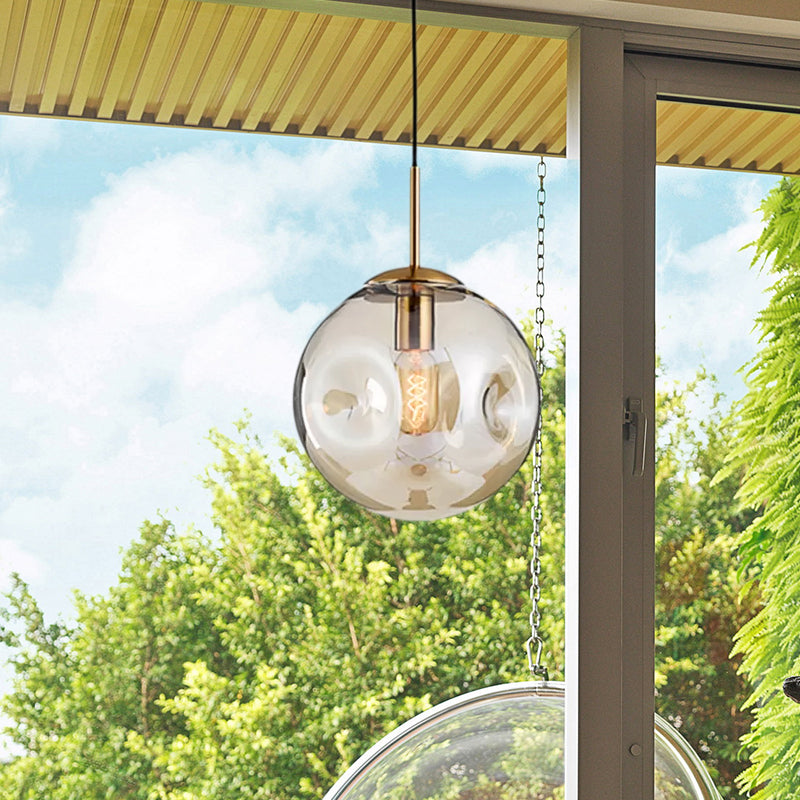 Modern 1 Bulb Pendant Light With Concave Glass Shade - Silver/Red Hanging Fixture For Restaurants