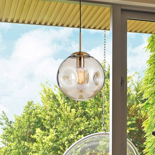 Modern 1 Bulb Pendant Light With Concave Glass Shade - Silver/Red Hanging Fixture For Restaurants