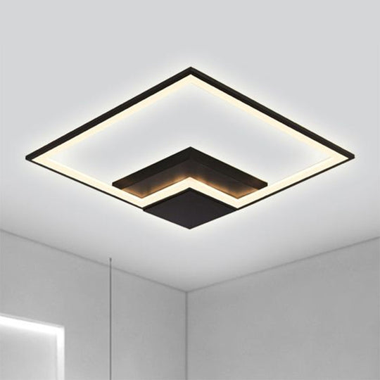 Torch Square Ceiling Lamp Simplicity - Black/White - LED Acrylic Flush Mount Light (16"/19.5"/23.5") - Warm/White Light