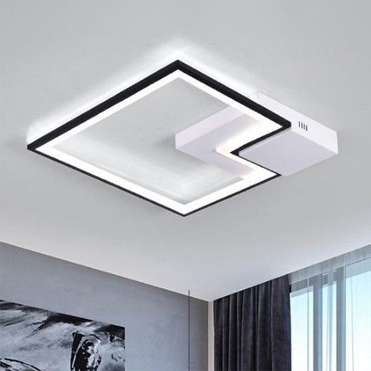 Torch Square Ceiling Lamp Simplicity - Black/White - LED Acrylic Flush Mount Light (16"/19.5"/23.5") - Warm/White Light